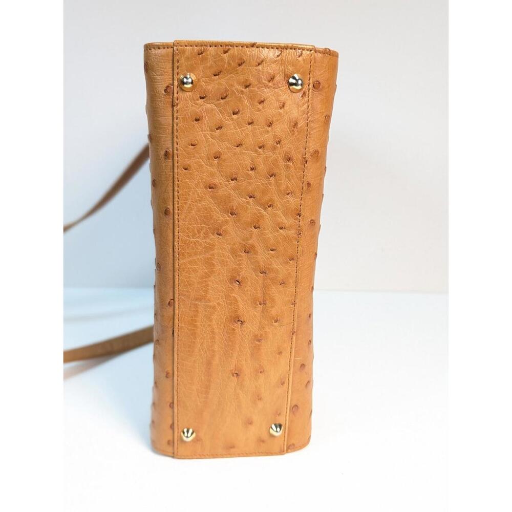 Scuola Del Cuoio Ostrich Leather Caramel Brown Flap Handbag Purse Firenze Italy - Picture 13 of 16